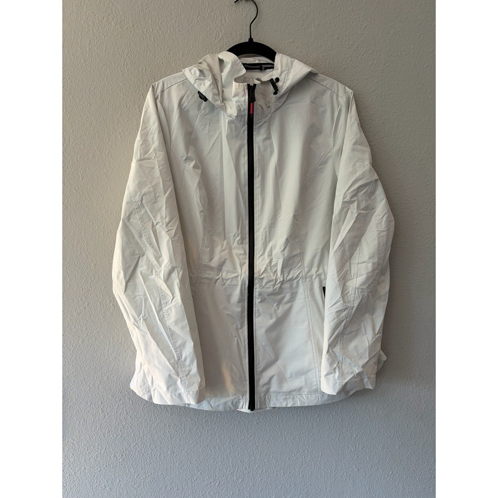 Nautica Jacket Womens M/L White Hooded Waterproof Windbreaker Mesh Lined Coat
